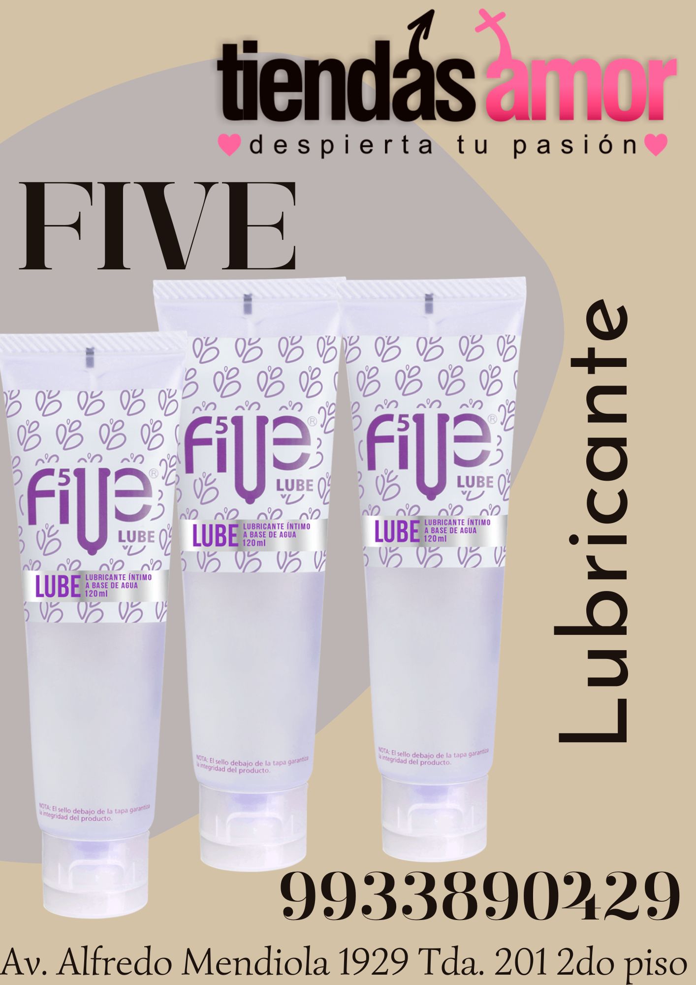 LUBRICANTE FIVE A BASE DE AGUA- TIENDAS AMOR 